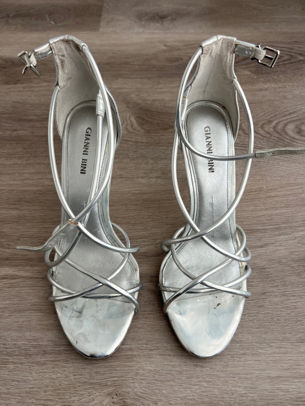 Gianni Bini Silver Metallic Strappy High Heels
